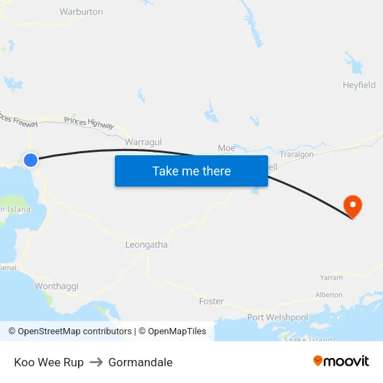Koo Wee Rup to Gormandale map