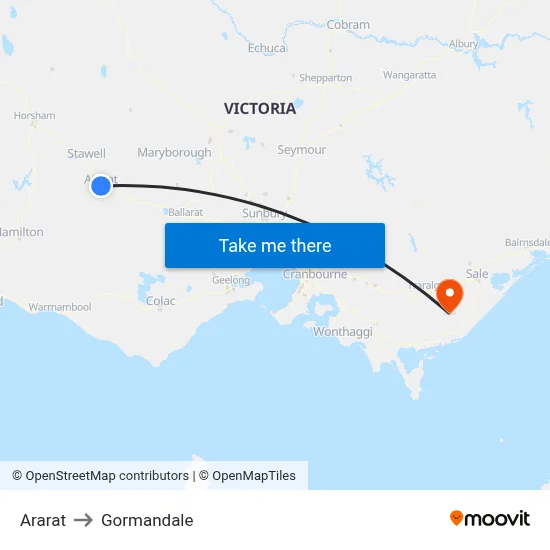 Ararat to Gormandale map