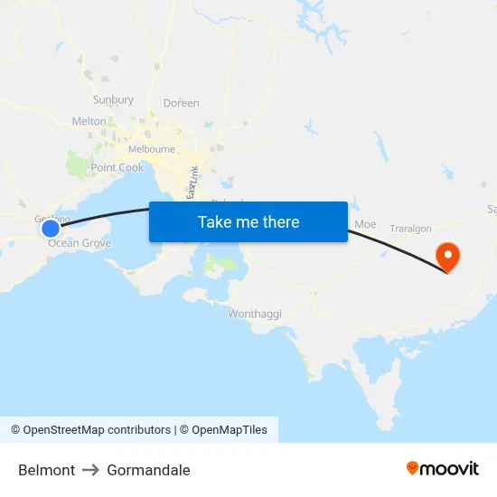 Belmont to Gormandale map