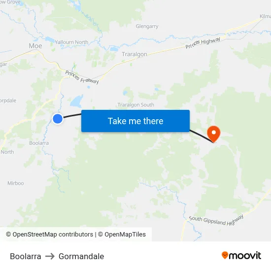 Boolarra to Gormandale map