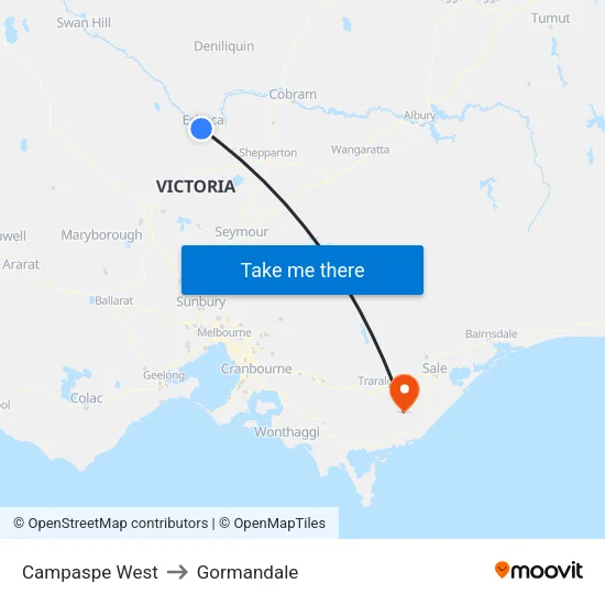 Campaspe West to Gormandale map