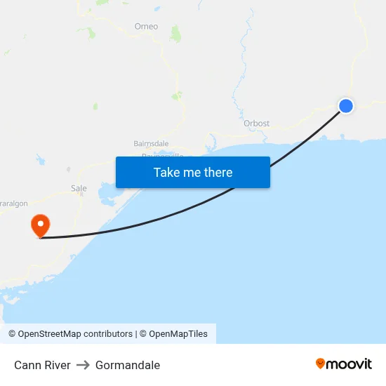 Cann River to Gormandale map