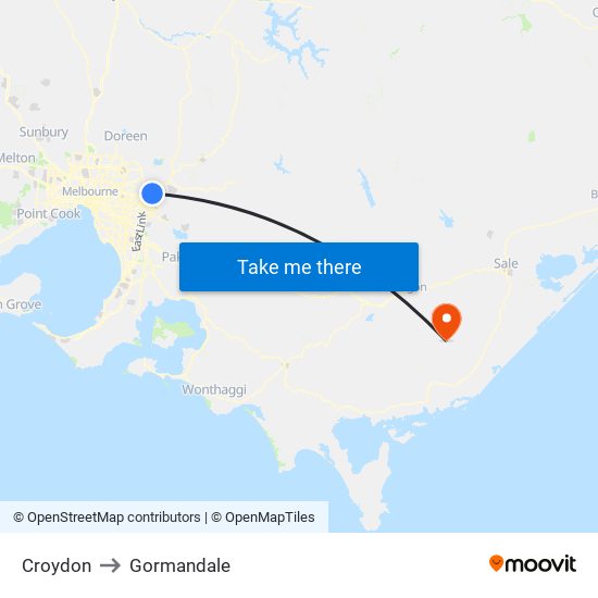 Croydon to Gormandale map