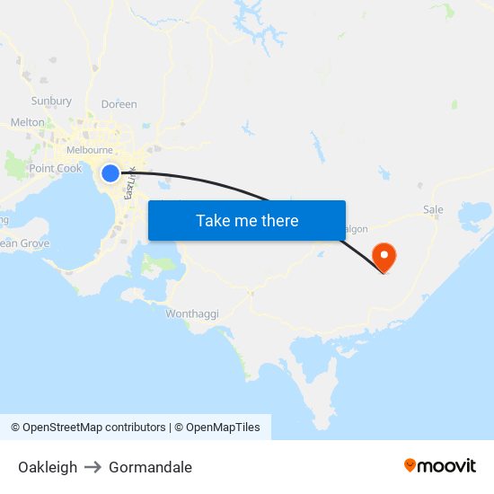 Oakleigh to Gormandale map