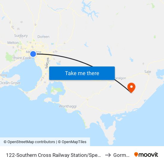 122-Southern Cross Railway Station/Spencer St (Melbourne City) to Gormandale map