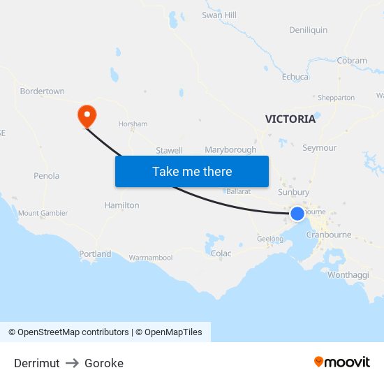 Derrimut to Goroke map