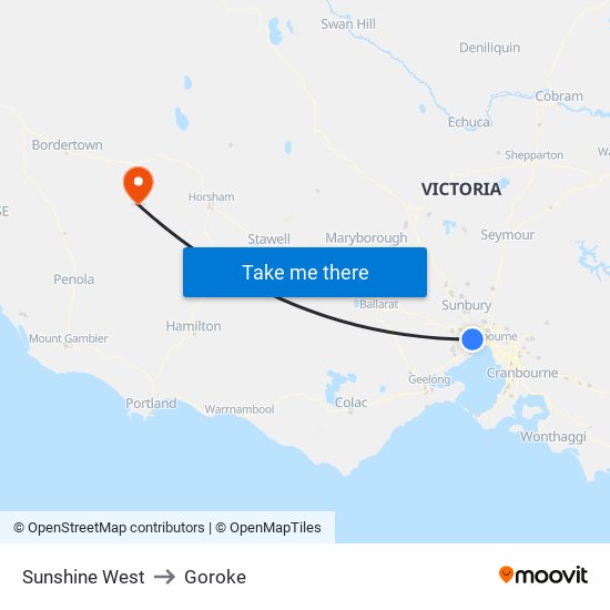 Sunshine West to Goroke map