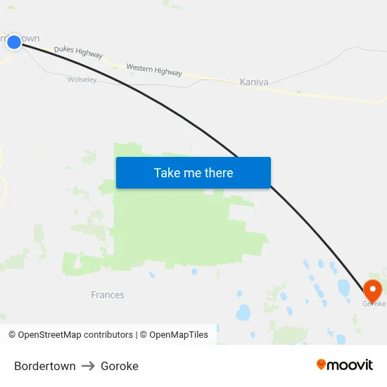 Bordertown to Goroke map