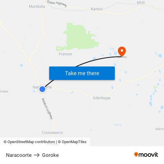 Naracoorte to Goroke map