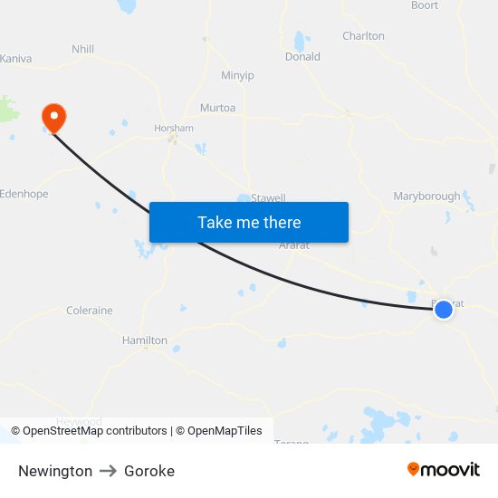 Newington to Goroke map