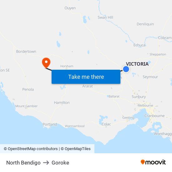 North Bendigo to Goroke map