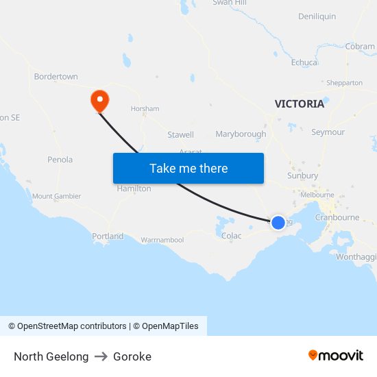 North Geelong to Goroke map