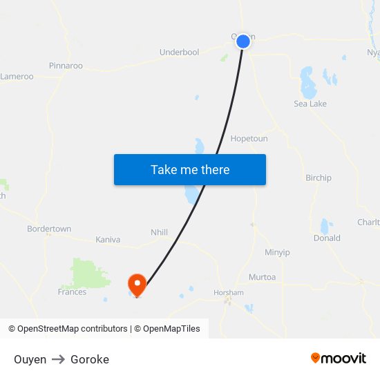 Ouyen to Goroke map