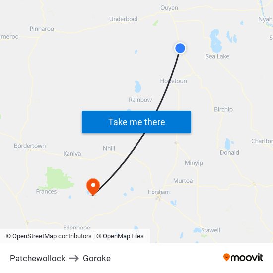 Patchewollock to Goroke map