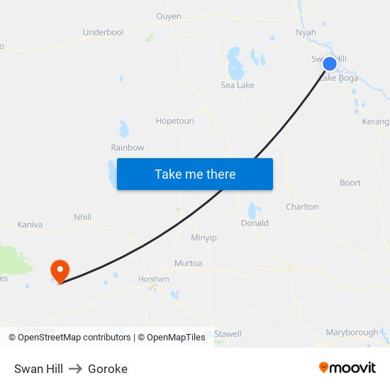 Swan Hill to Goroke map
