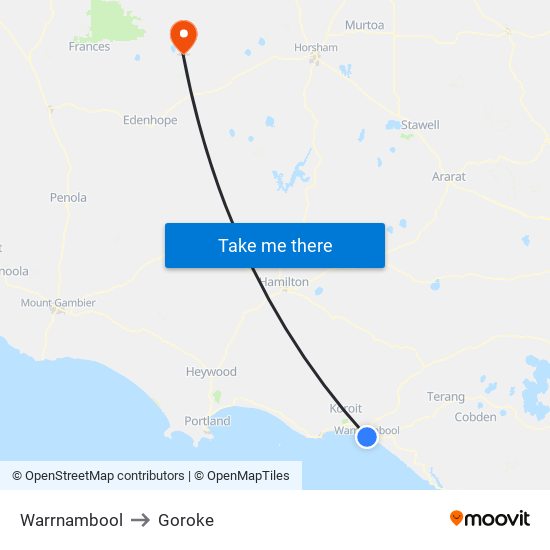 Warrnambool to Goroke map