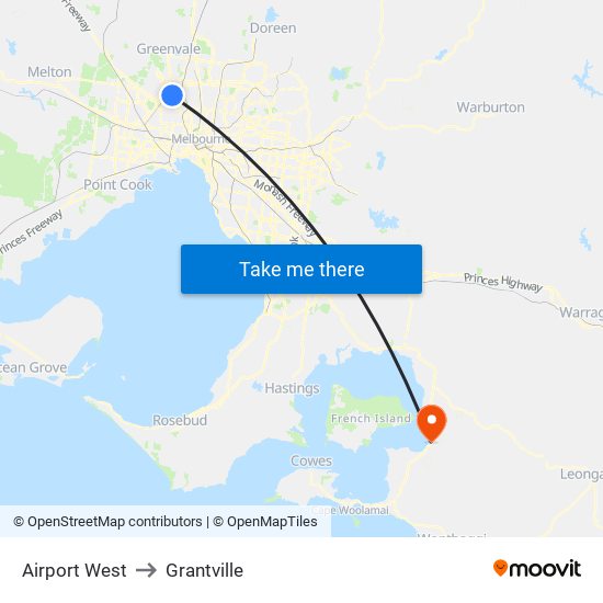 Airport West to Grantville map