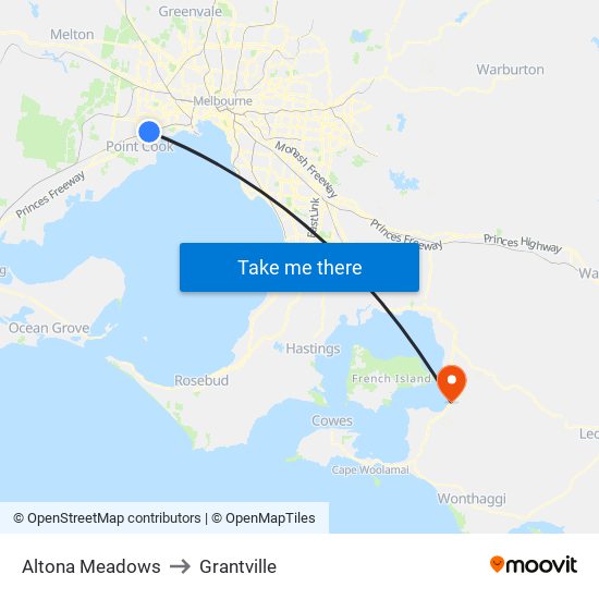 Altona Meadows to Grantville map