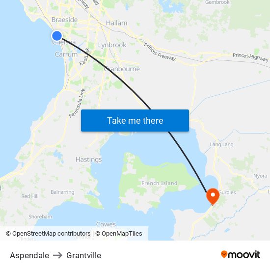 Aspendale to Grantville map