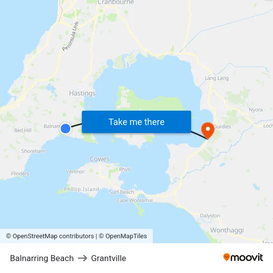 Balnarring Beach to Grantville map