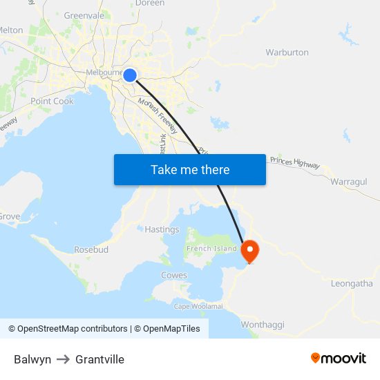 Balwyn to Grantville map