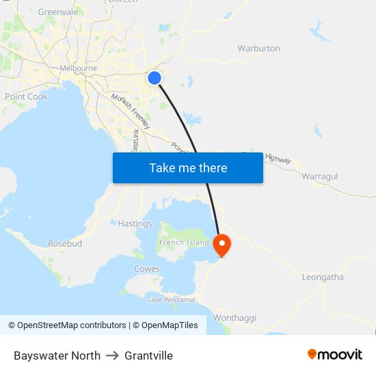 Bayswater North to Grantville map