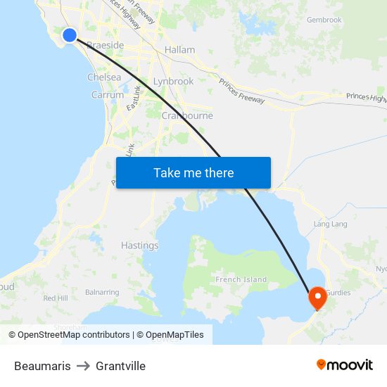 Beaumaris to Grantville map