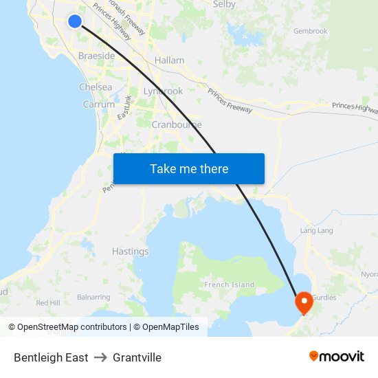 Bentleigh East to Grantville map