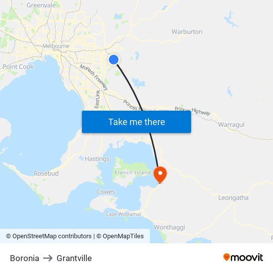 Boronia to Grantville map