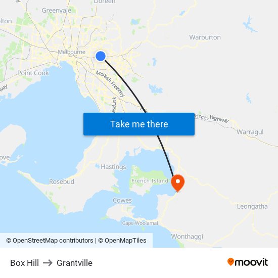 Box Hill to Grantville map