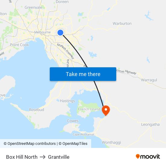 Box Hill North to Grantville map