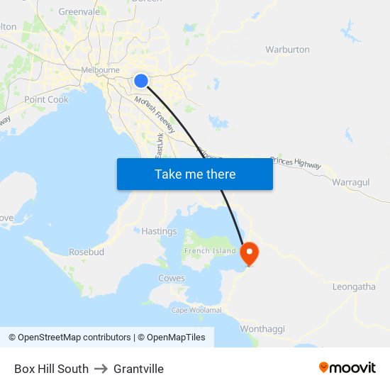 Box Hill South to Grantville map