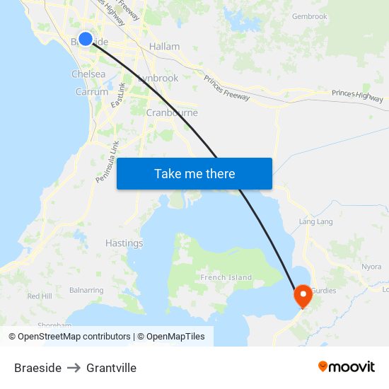 Braeside to Grantville map
