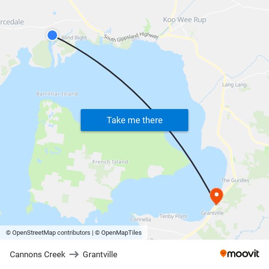 Cannons Creek to Grantville map