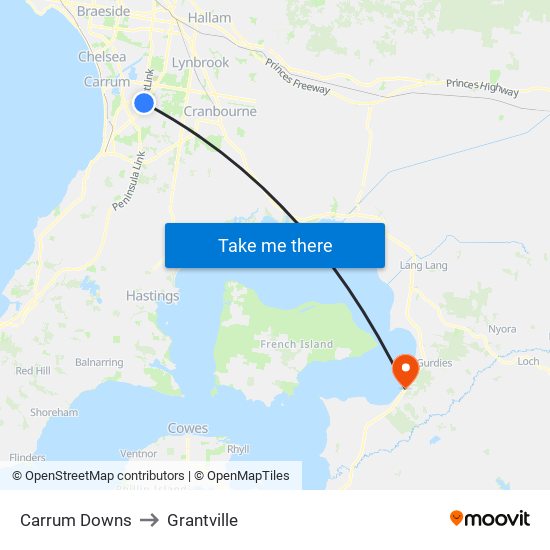 Carrum Downs to Grantville map