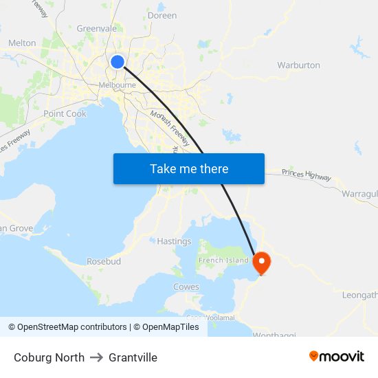 Coburg North to Grantville map