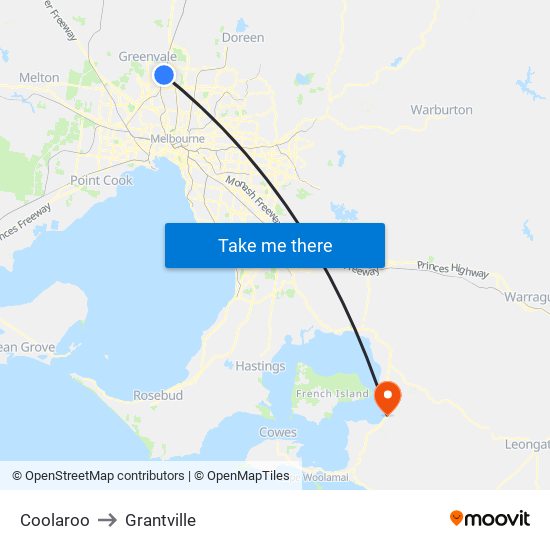 Coolaroo to Grantville map