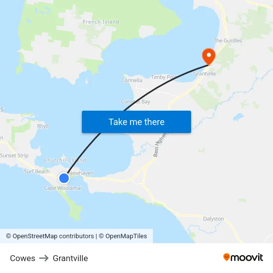 Cowes to Grantville map