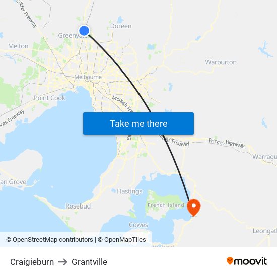 Craigieburn to Grantville map