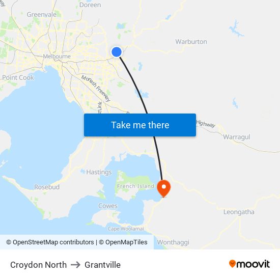 Croydon North to Grantville map