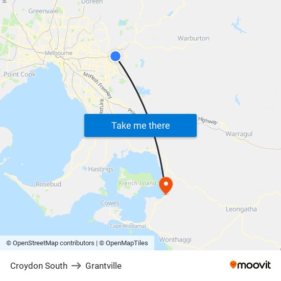 Croydon South to Grantville map