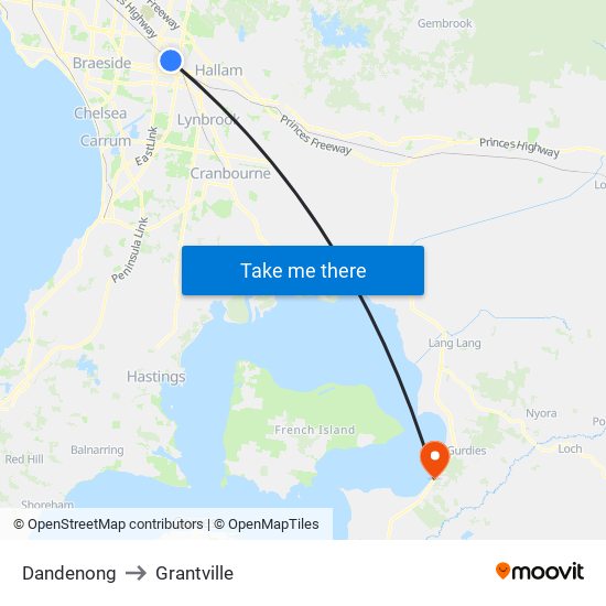 Dandenong to Grantville map