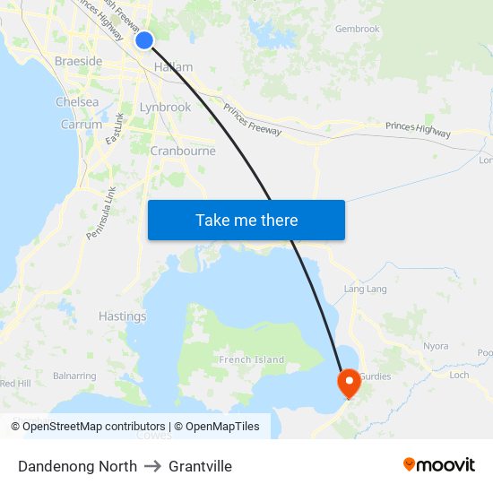 Dandenong North to Grantville map