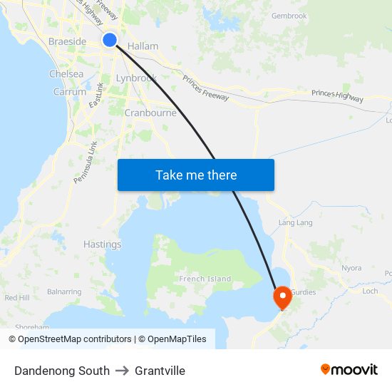 Dandenong South to Grantville map