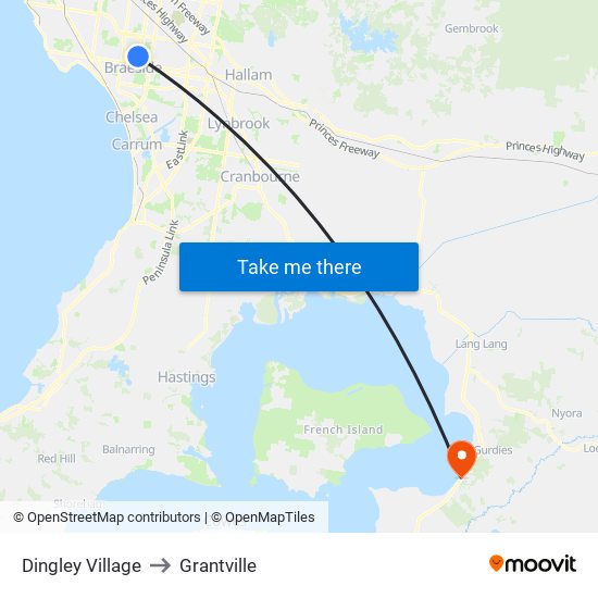 Dingley Village to Grantville map