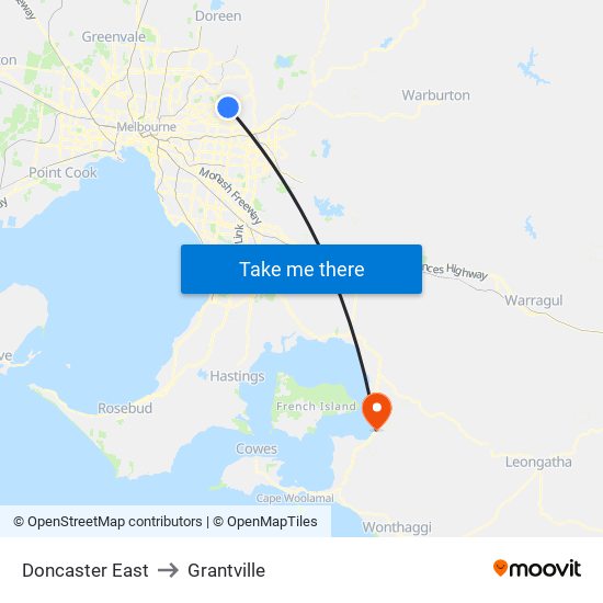 Doncaster East to Grantville map