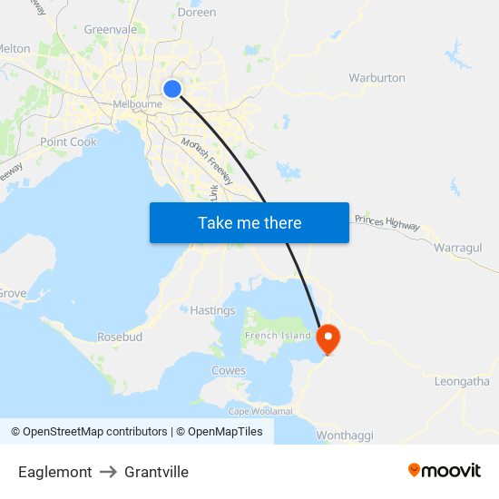 Eaglemont to Grantville map