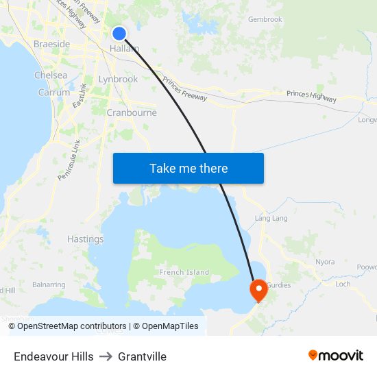 Endeavour Hills to Grantville map