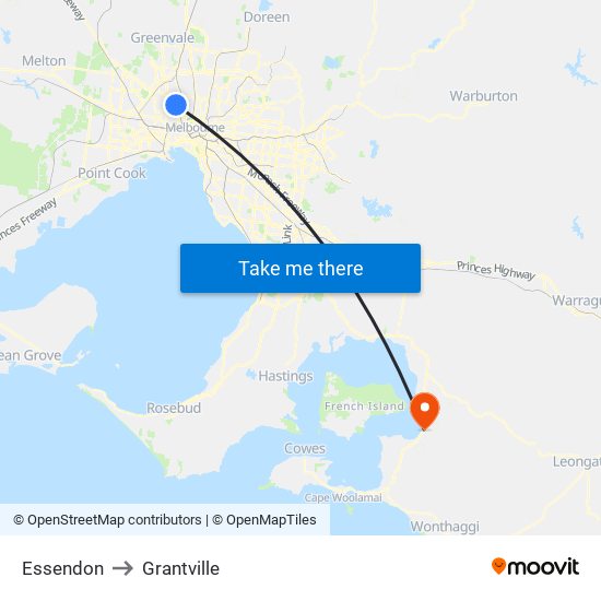 Essendon to Grantville map