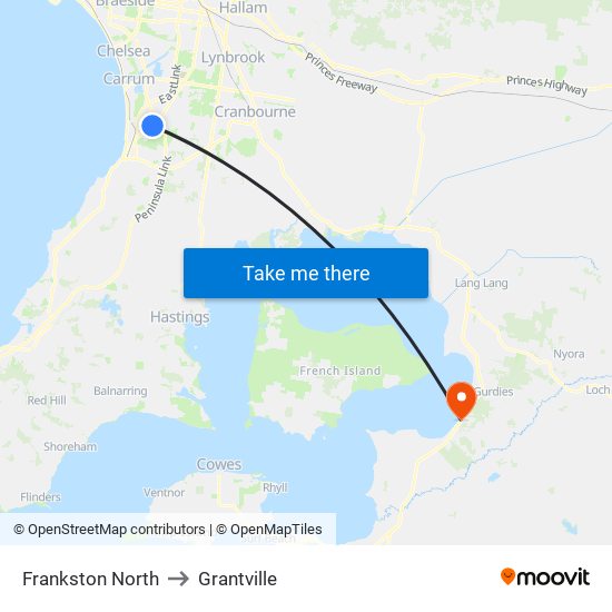 Frankston North to Grantville map